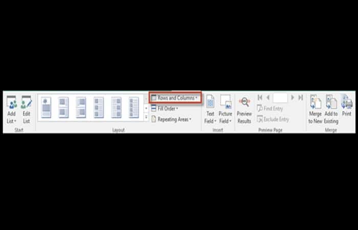 botón Filas y columnas