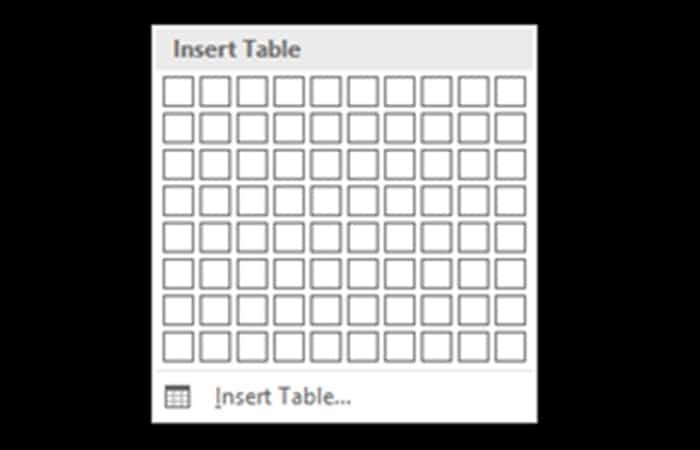 menú desplegable Tablas