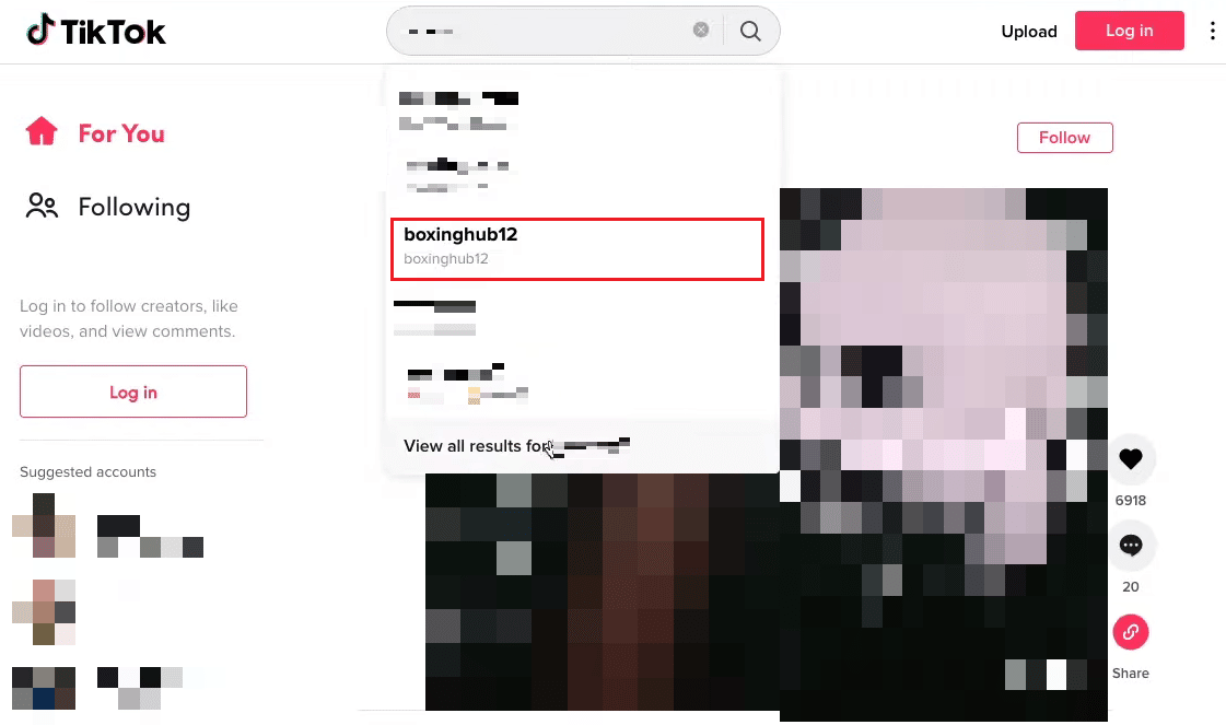 Ingrese cualquier nombre de usuario de perfil de TikTok deseado y haga clic en el resultado deseado para ver su página de perfil |  encontrar a alguien por nombre de usuario en TikTok