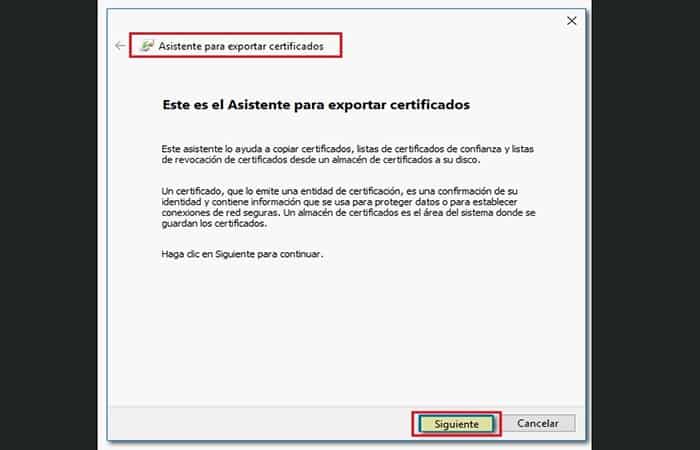 Asistente de exportación de certificados
