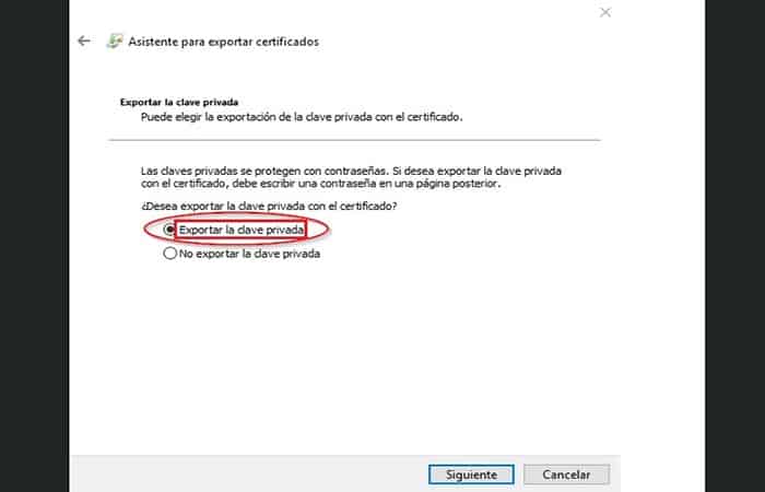 Exportar la clave privada