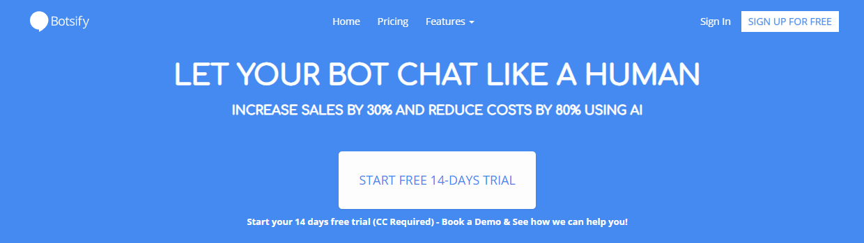 Página de inicio de Botsify.