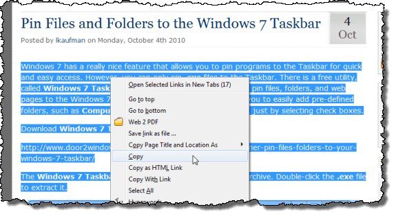 Copie el texto del sitio web.