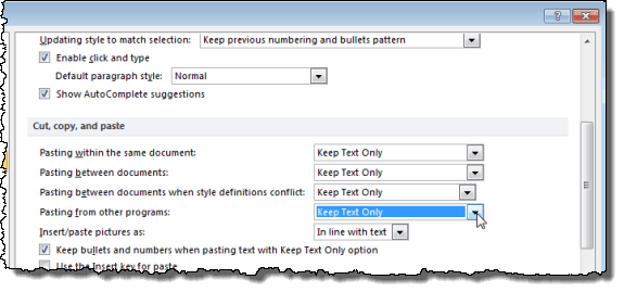 Conservar texto solo para todas las opciones de pegado