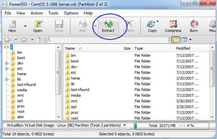 haga clic en Extraer