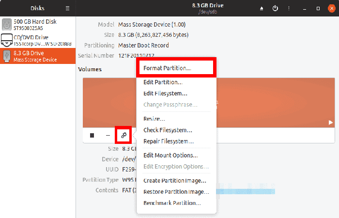 Selecciona la unidad USB para formatear