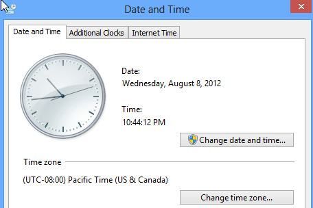 cambiar la hora windows 8