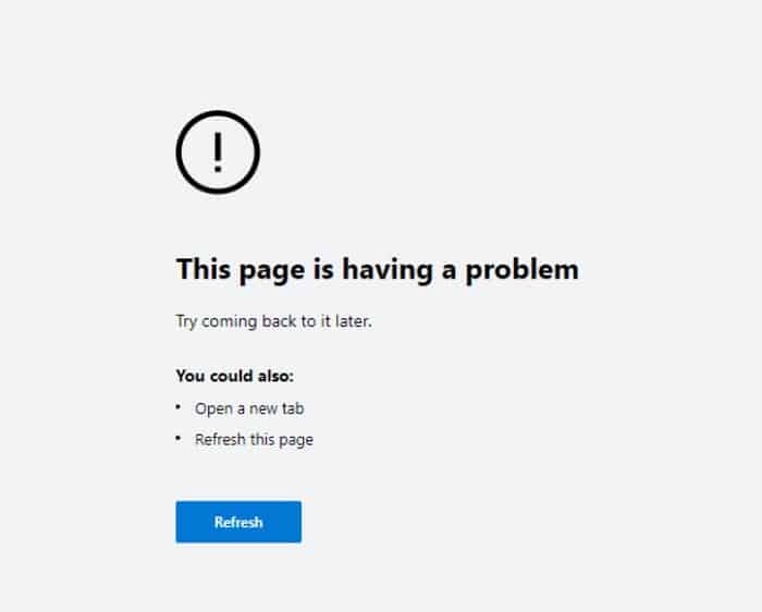 Error La Página Tiene Un Problema