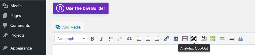 Use el editor clásico para agregar un botón de exclusión.
