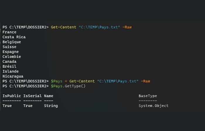 Get-Content -path "C:  TEMP  Pays txt" -raw
