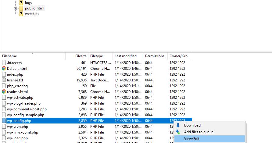 Editando wp-config.php.