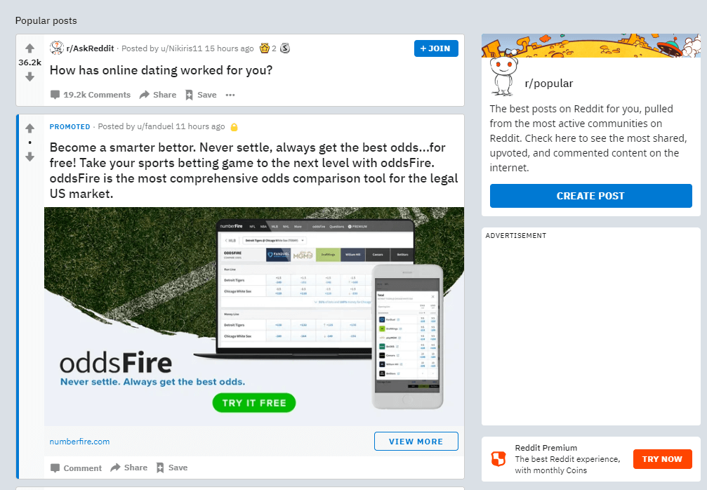 Barra lateral de Reddit.