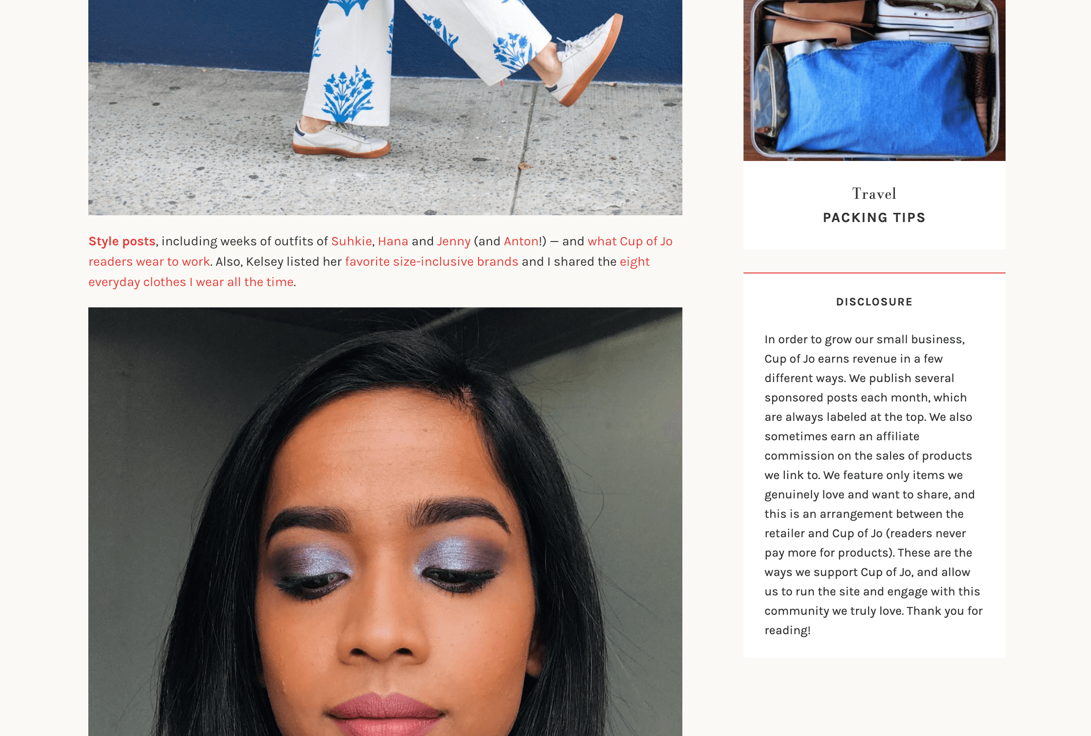 Barra lateral con información sobre afiliados.