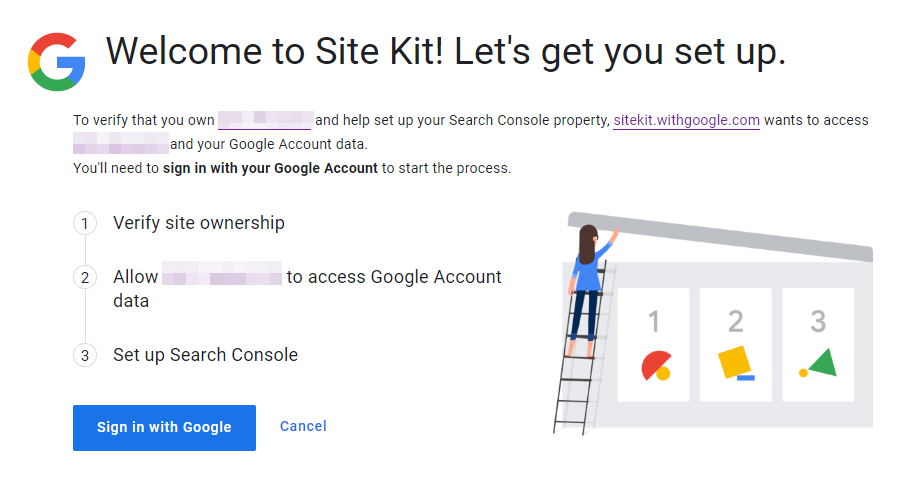 Configuración del acceso al Site Kit para su sitio web.