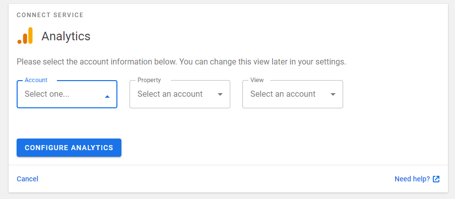 Configuración de un perfil de Analytics.