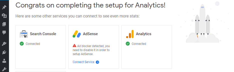 El mensaje de éxito que ve después de un enlace de Analytics.