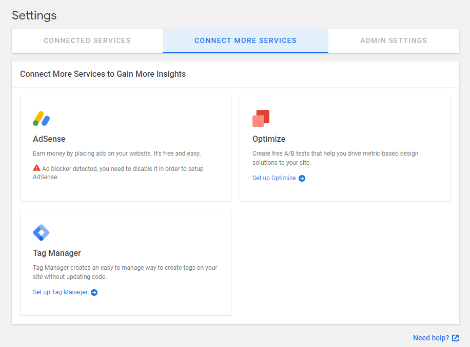 Conexión de servicios adicionales mediante el Site Kit.