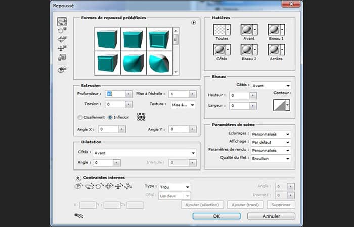 3D> Repoussé> Capa de texto