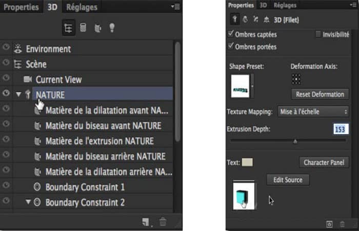 objeto Texto en la paleta 3D