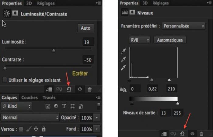 Ajustes / Brillo / Contraste y Niveles