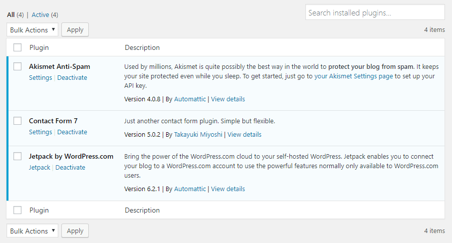 Desactive los complementos de WordPress desde el tablero.