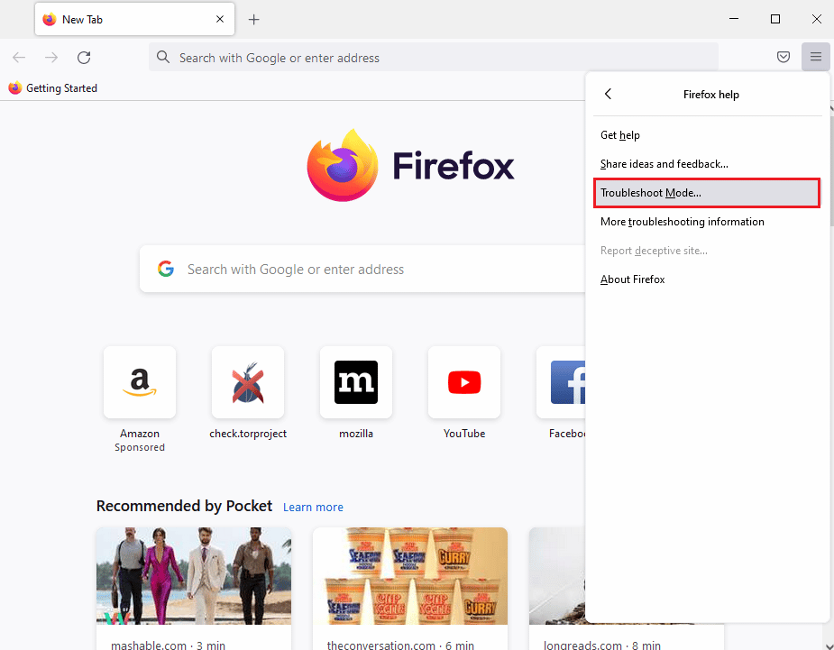 Haz clic en Modo de solución de problemas... en la ventana de ayuda de Firefox. Cómo arreglar la página de carga del problema de Mozilla Firefox