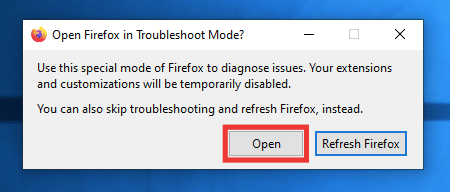haga clic en abrir. ¿Por qué Firefox está caído?