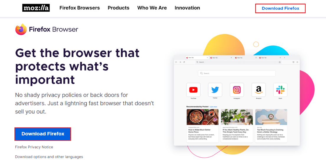 haga clic en el botón Descargar Firefox en la ventana. Cómo arreglar la página de carga del problema de Mozilla Firefox