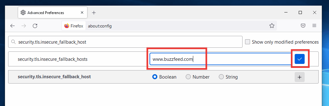 ingrese el enlace del sitio web en el cuadro de diálogo y haga clic en el icono de marca derecha. Cómo arreglar la página de carga del problema de Mozilla Firefox