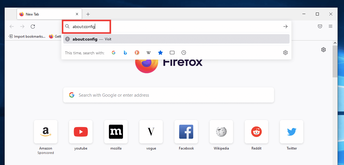 escriba acerca de la configuración en la barra de direcciones de Firefox. ¿Por qué Firefox está caído?