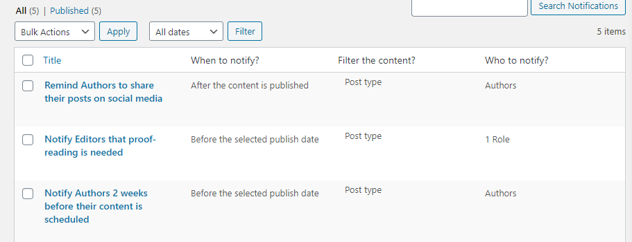Algunos ejemplos de notificaciones de PublishPress.