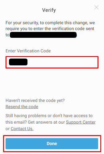 Ingrese el código de verificación enviado a su dirección de correo electrónico registrada y haga clic en Listo |  www Poshmark com inicio de sesión