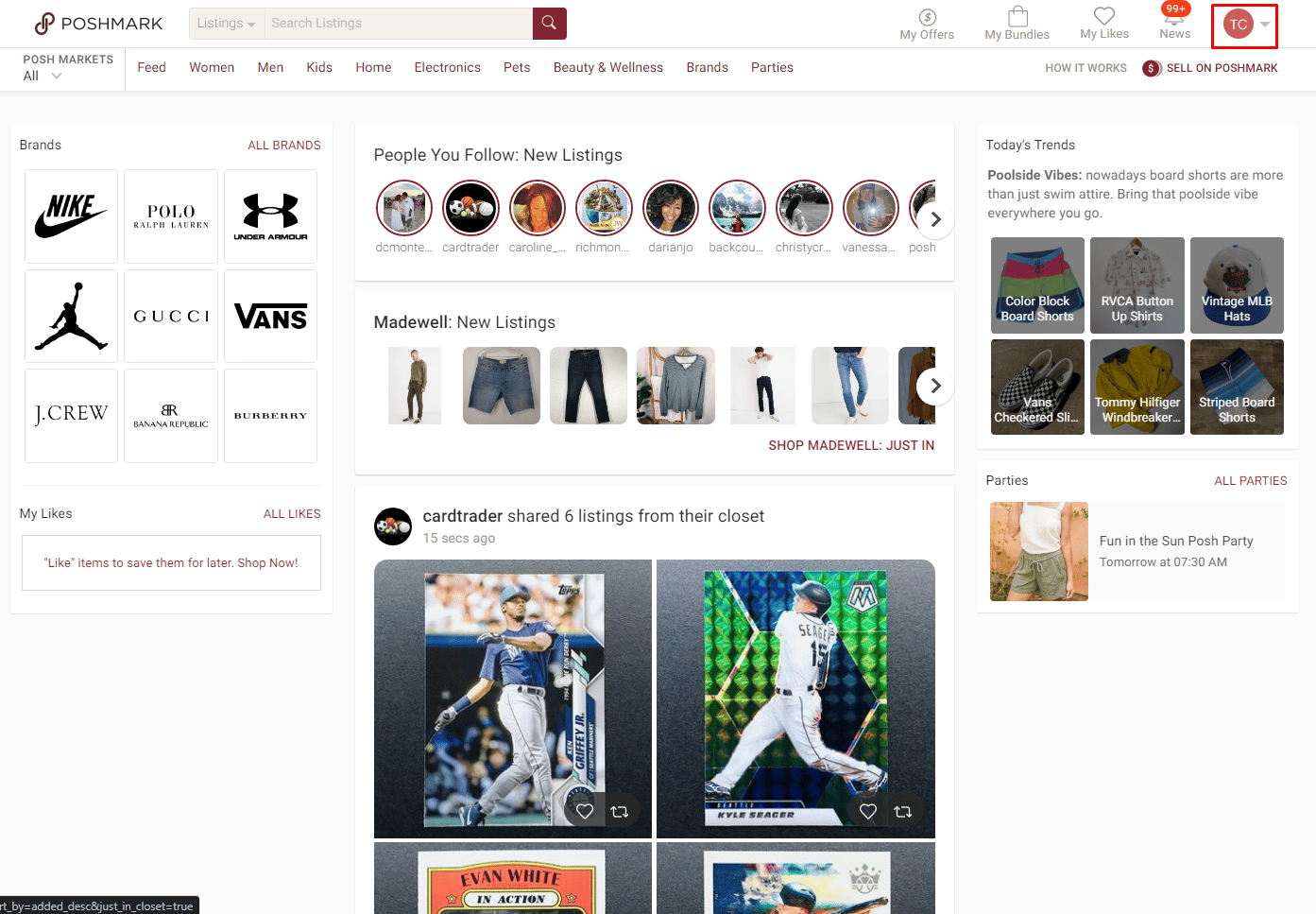 Haga clic en el icono de su perfil en la esquina superior derecha |  www Poshmark com inicio de sesión