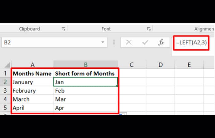 Función IZQUIERDA en Excel