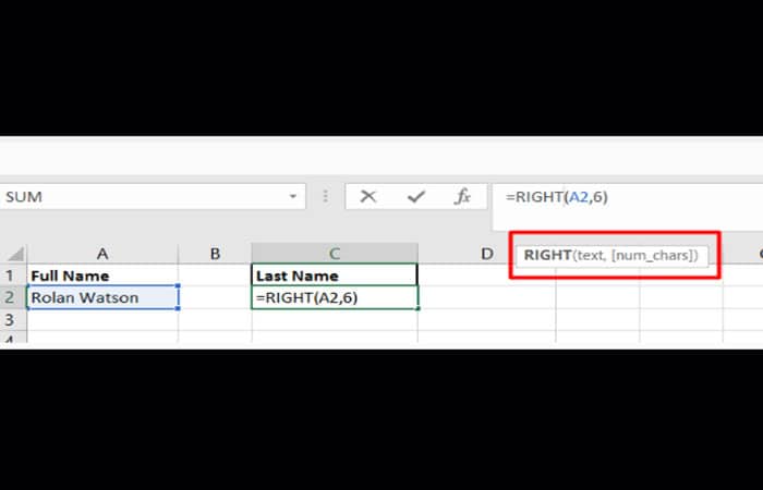 función DERECHA en Excel