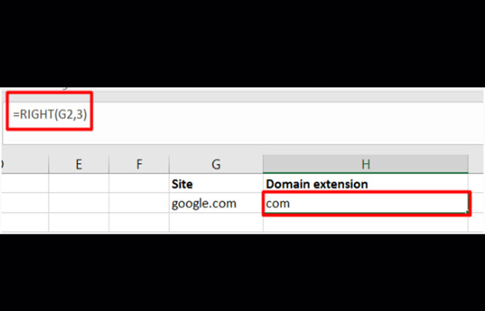 función DERECHA en Excel