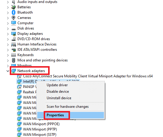 Haga clic derecho en su adaptador de red y seleccione la opción Propiedades. Arreglar Internet sigue cayendo en Windows 10