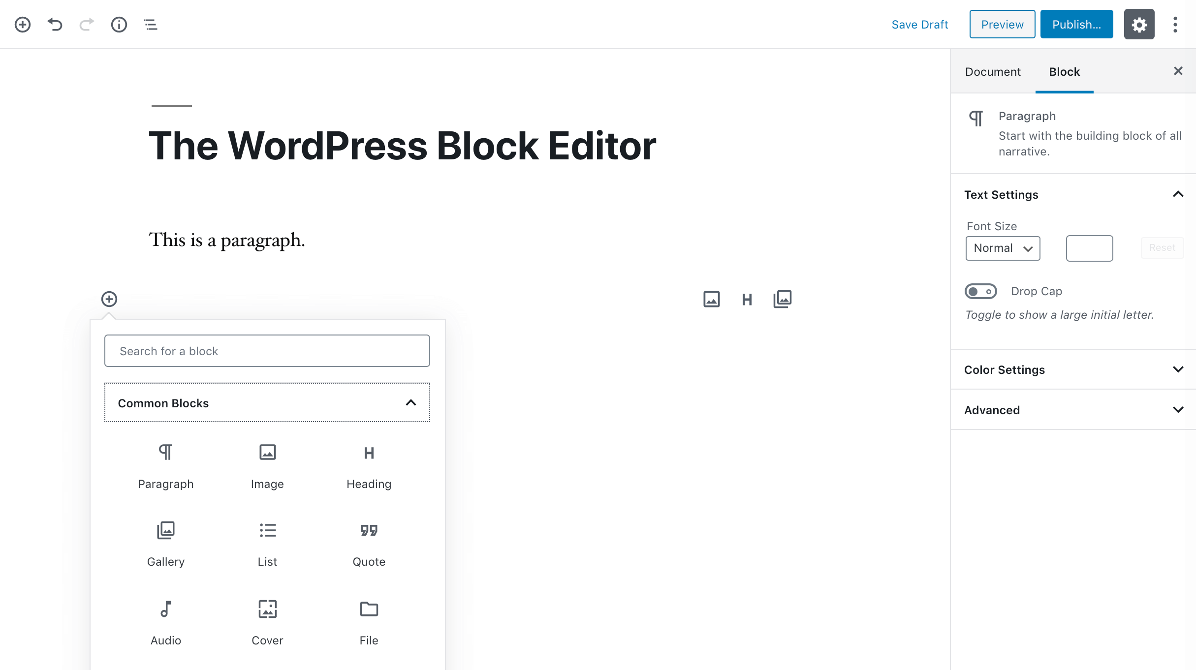 Editor de bloques de WordPress.