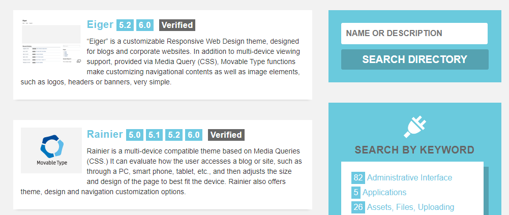 Algunos de los temas que ofrece Movable Type.