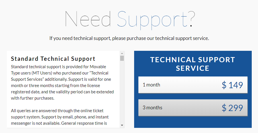 Pagar por el soporte profesional de Movable Type.