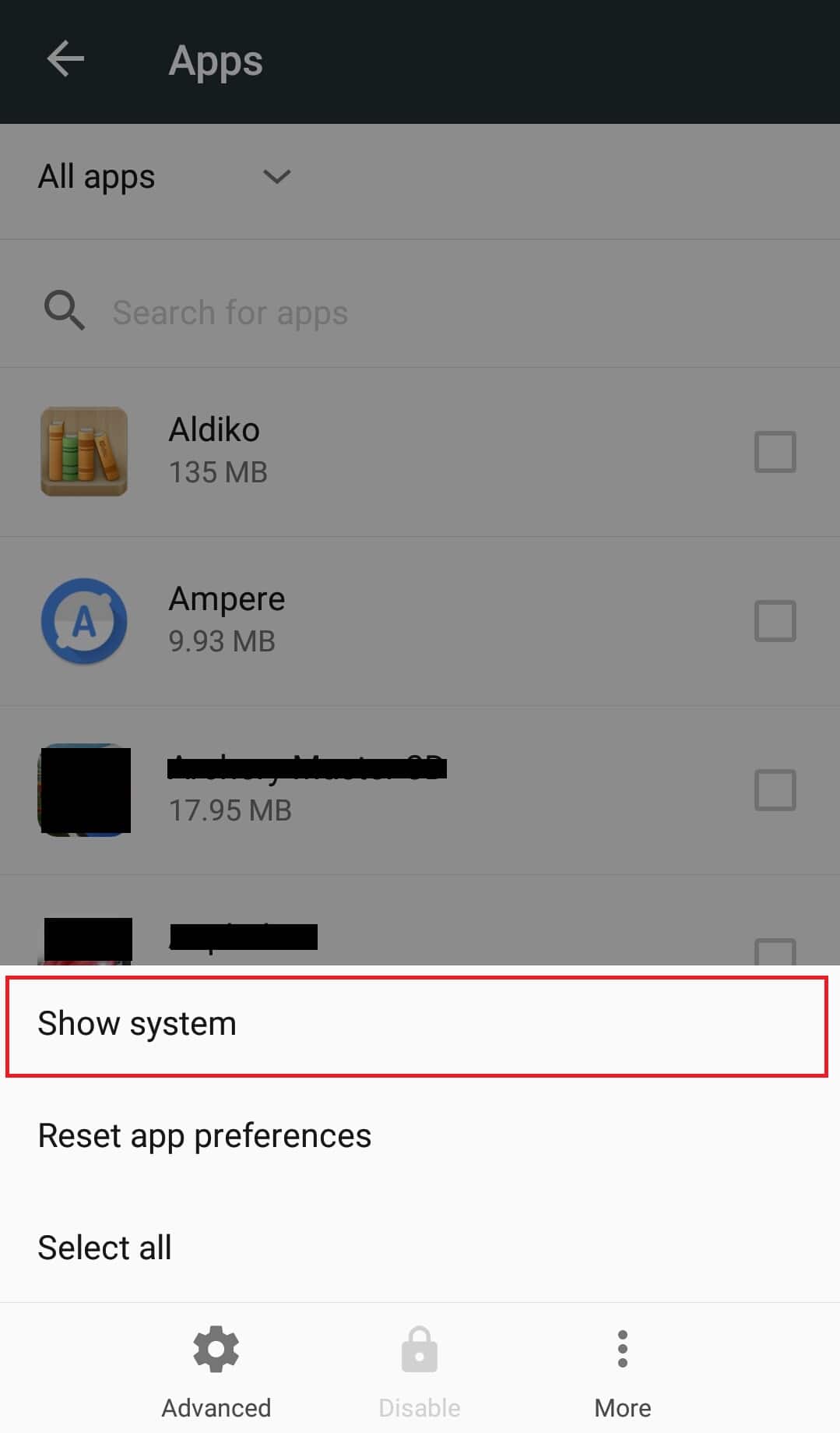 Mostrar opción de sistema.  Cómo ver las aplicaciones de Android