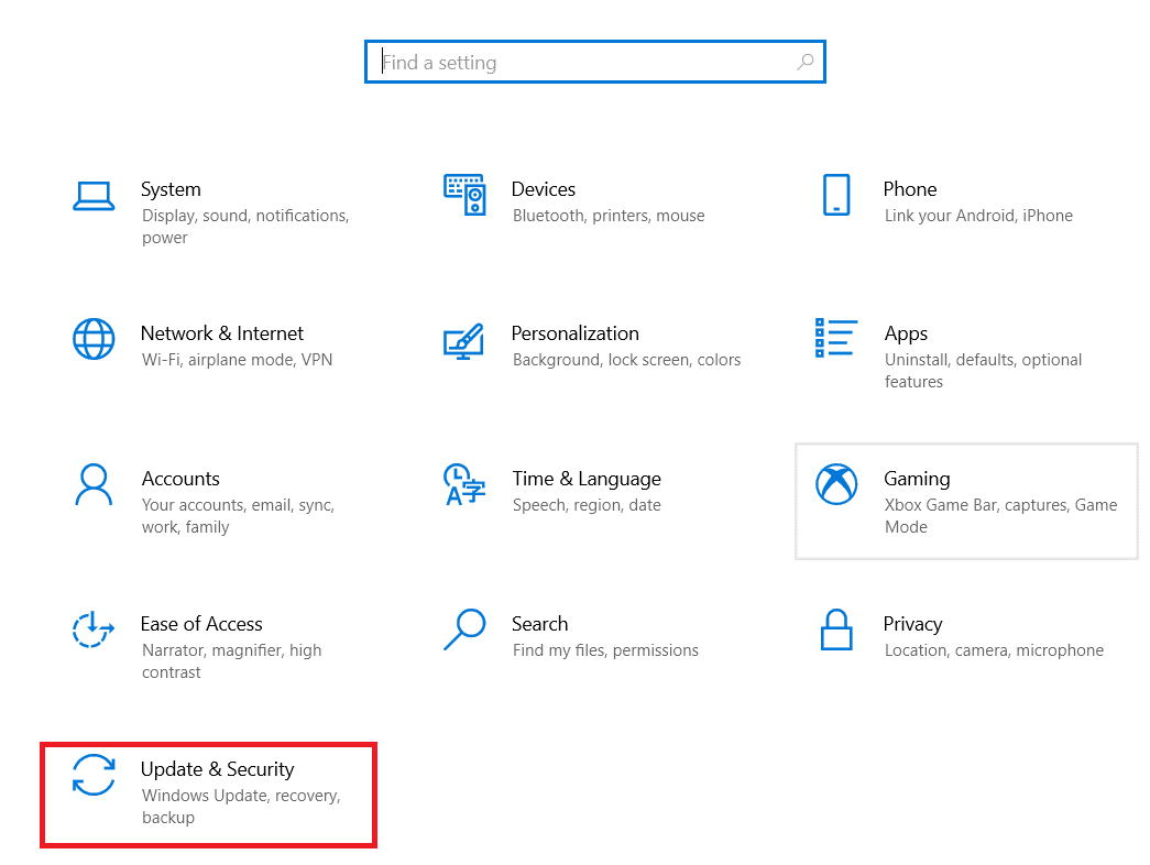 Haga clic en Actualización y seguridad