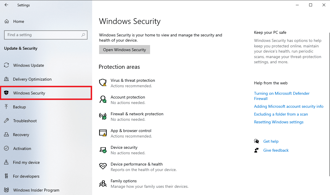 haga clic en Seguridad de Windows.  Cómo reparar el error de la aplicación WoW 64 EXE