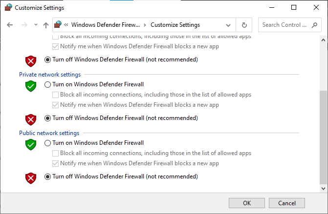 No se recomienda desactivar el Firewall de Windows Defender.  Cómo reparar el error de la aplicación WoW 64 EXE