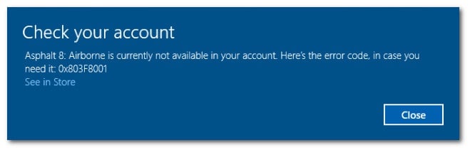Error 0x803F8001 