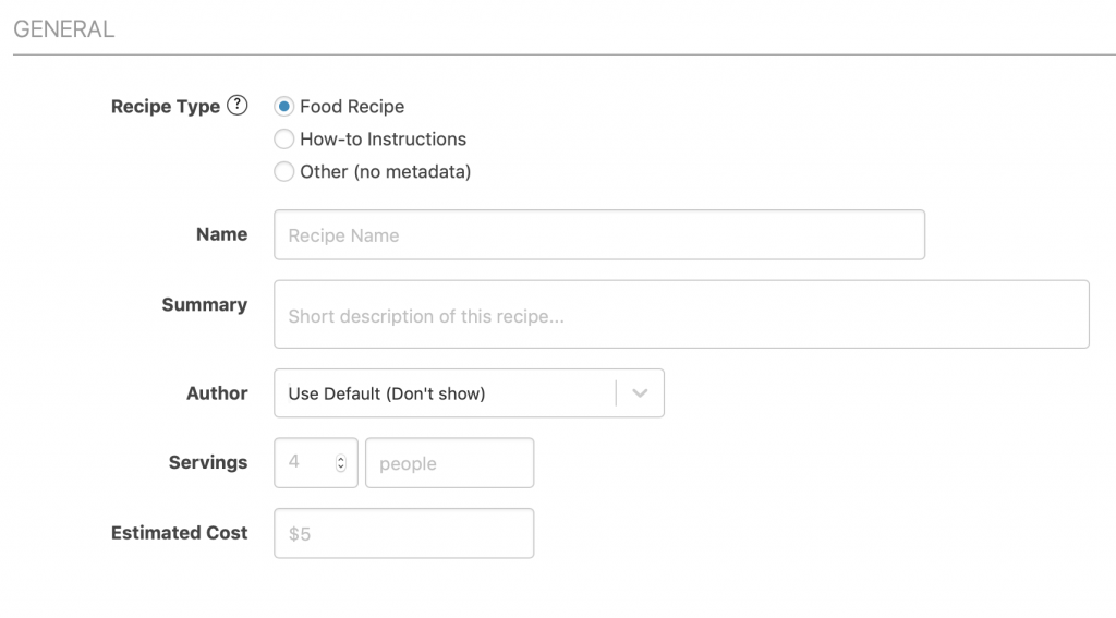 Creador de recetas WP