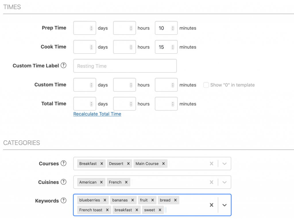 Creador de recetas WP