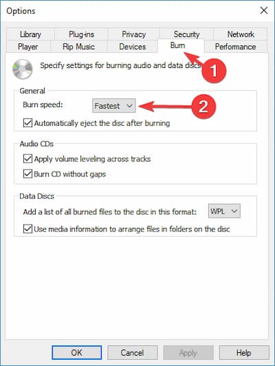 El Reproductor de Windows Media no puede grabar