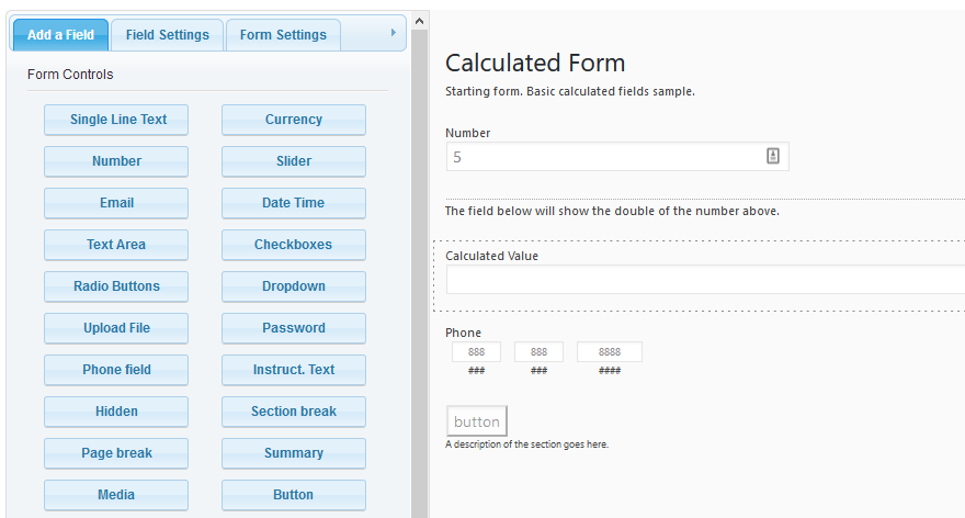 Formulario de campos calculados