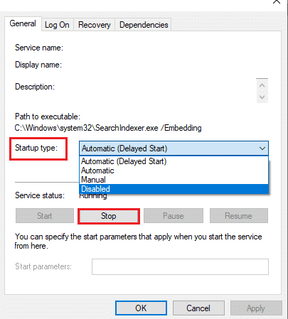 Ahora, configure el Tipo de inicio en Deshabilitado. Solucione el alto uso de CPU del servicio SoftThinks Agent Service en Windows 10